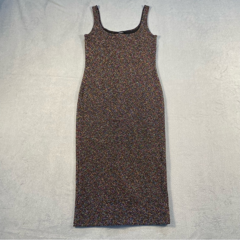 Forever 21 Women’s Black Glitter Shimmer Knit Sleeveless Party Midi Dress, XL